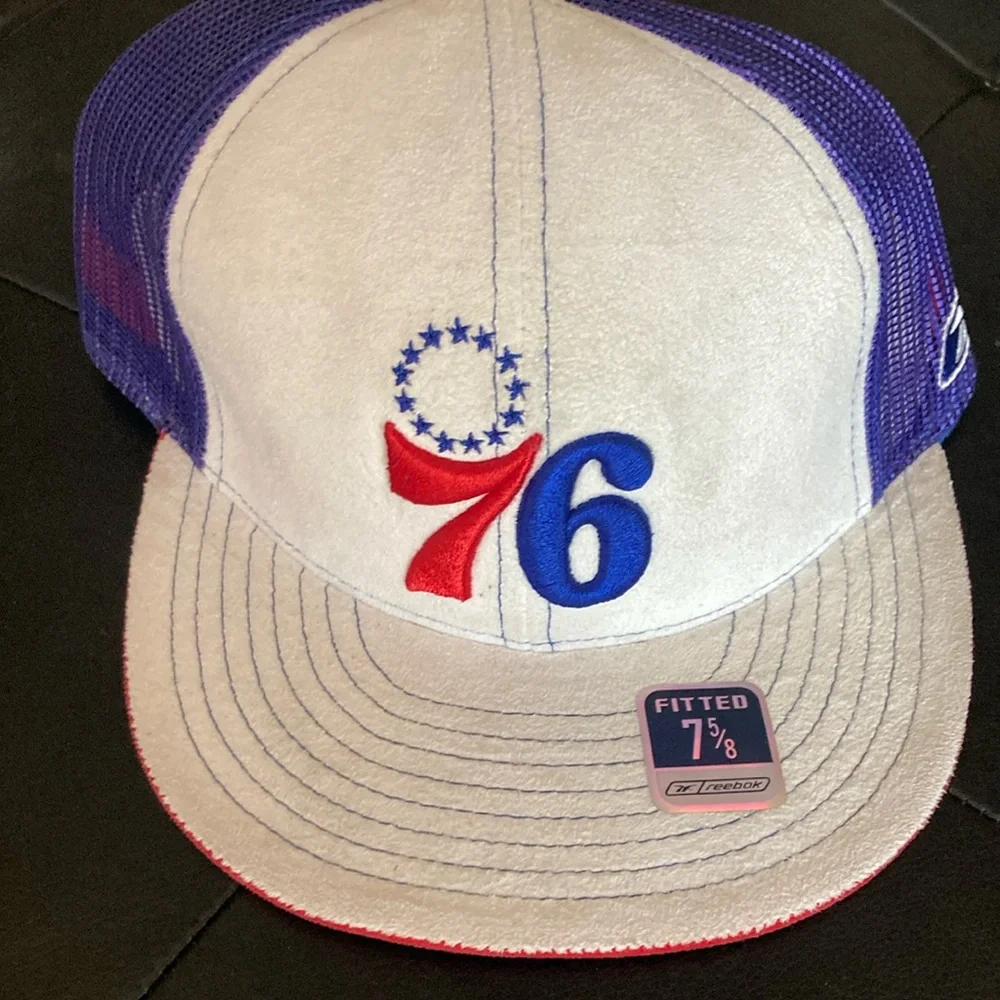 Mitchell & Ness/Reebok 76ers Fitted‎ Cap - Red, Blue, White. Suede Top.